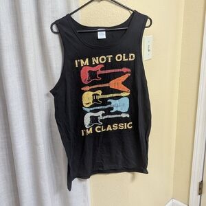 Black Graphic Tank Top with Guitar Print